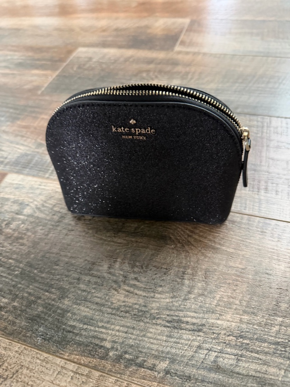 Small kate spade black glitter dome cosmetic pouch